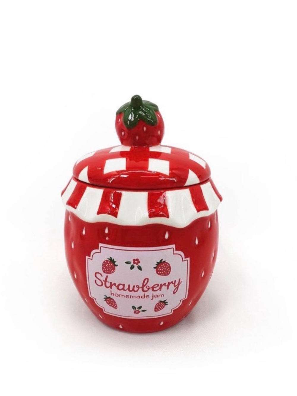 New Strawberry Ceramic Jam Jar with Lid - Red